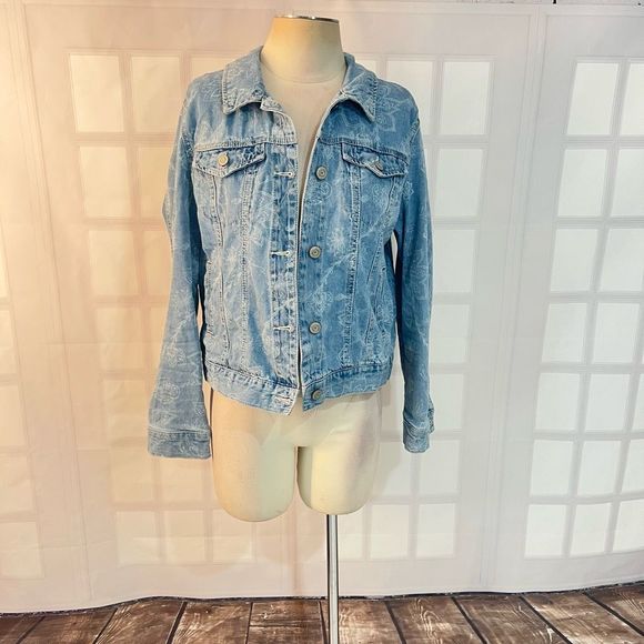 Mudd light blue denim jacket with soft white floral print size xl - Picture 1 of 10